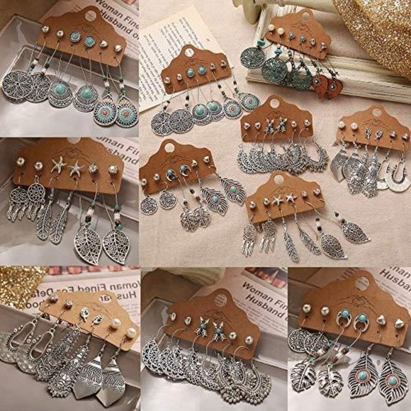 36 Pairs Fashion Vintage Drop Dangle Earrings Set for Women/Girls - Picture 3 of 5